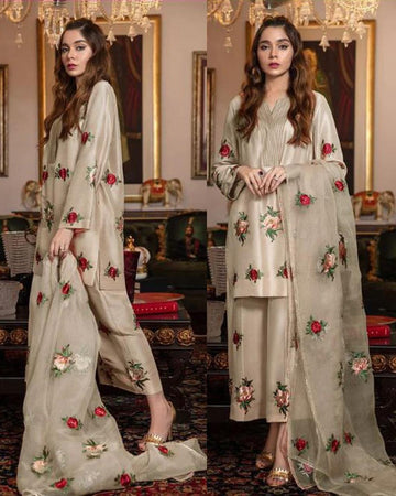 Silk Embroidred 3-piece Light Beige