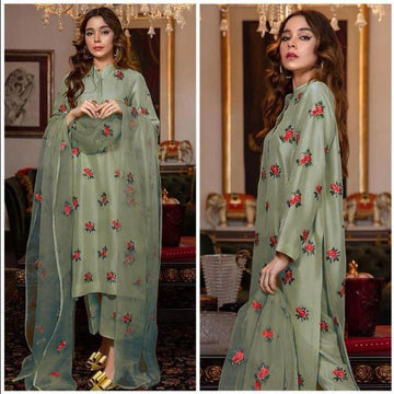 Silk Embroidred 3-piece pistachio green