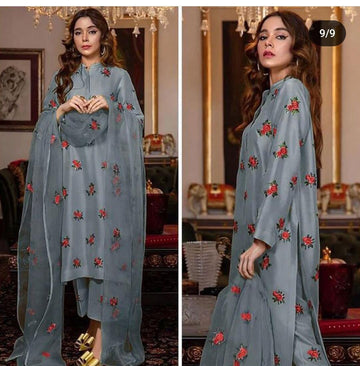 Silk Embroidred 3-piece grey