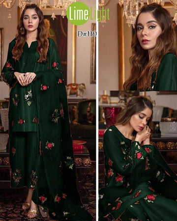 Silk Embroidred 3-piece Dark Green
