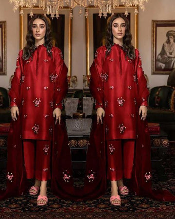 Silck Embroidred  3-piece   Red